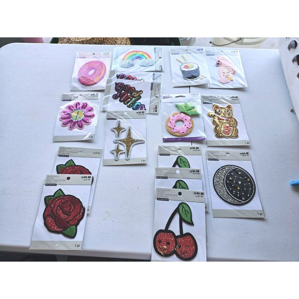 Recollections Sequin Bling Patch Stickers 4.25" - New Lot of 16 Mixed Designs